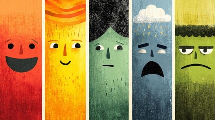 Variety of emotions in life. Joy, calmness, sadness, anger. Choosing a positive