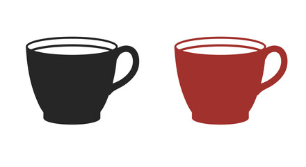 Two coffee mugs one black and one red shown in silhouette style