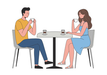 Couple drinking coffee at a table