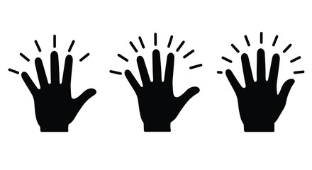 Three black hand silhouettes displaying radiating lines of energy