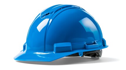 Detailed Vivid Blue Circular Hard Hat Safety Symbol in a Minimalistic and Industrial Style Emphasizing Clear Warning and Head Protection.