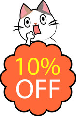 Surprised cat announces 10 percent off sale