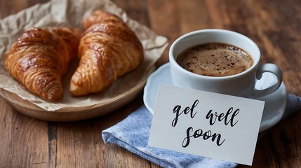 get well soon card with coffee and croissants.