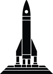 Launch pad rocket base silhouette vector art illustration