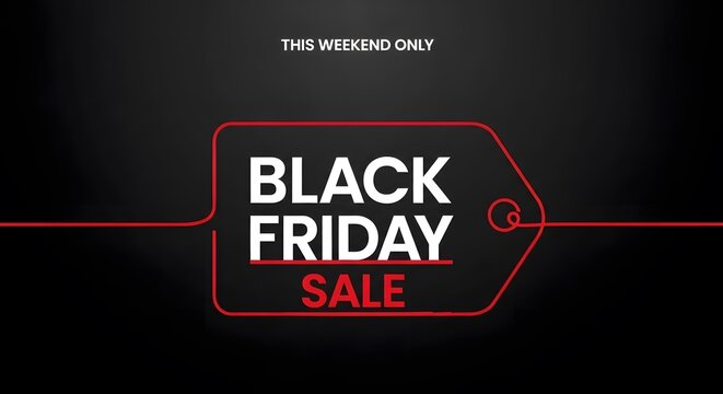 Black friday sale announcement with red tag on black background