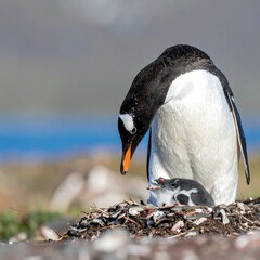 Gentoo Penguin with Chick.