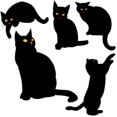Cat Silhouette Icon Collection – Black Feline Vector Set Isolated on White Background