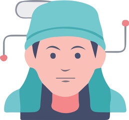 Cartoon illustration of a person wearing a blue hat with simple line features