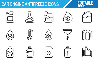 Vehicle Cooling Icons — Modern Outline Symbols for Antifreeze, Temperature, and Safety