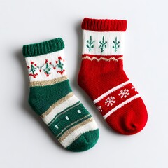 Christmas socks on a plain white background