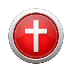 Fototapeta premium Red Christian Cross Button Icon on transparent background