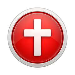 Fototapeta premium Red Glossy Button with White Christian Cross on transparent background