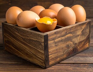 Fresh Eggs in Wooden Crate.