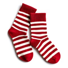 Red Christmas socks with stripes on white background