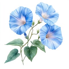青いアサガオの花柄イラスト 白背景で花束