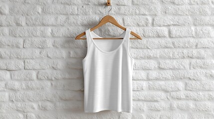 White Tank Top on Hanger Simple Casual Clothing Mockup.