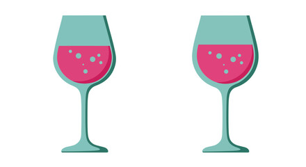 Two teal wine glasses filled with a bright pink sparkling beverage