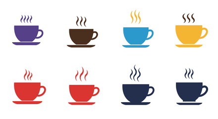 Colorful steaming coffee cups arranged in a grid pattern illustration
