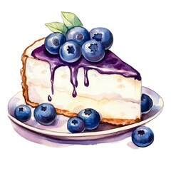 水彩ブルーベリー チーズケーキ スライス 白い背景