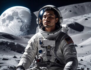 Astronaut meditating on the moon