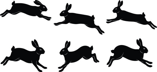 rabbit, silhouette, running, leaping, motion, animal, wildlife, black, speed, jump, hare, sprint, fast, outline, design, rabbit silhouette, running rabbit, leaping rabbit, 