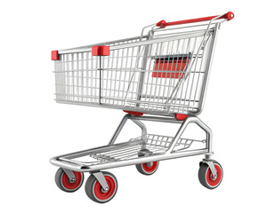 Silver metal shopping cart with red accents on black background grocery cart supermarket cart