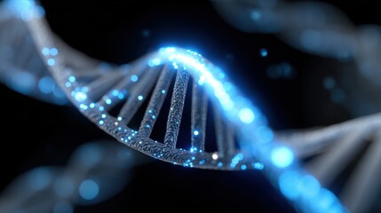 A conceptual image of biotechnology, with a DNA helix merging with futuristic technology symbols.