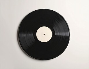 Obraz premium Black Vinyl Record with Off White Label on White Background