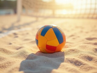  Volleyball on sand beach court with white line
