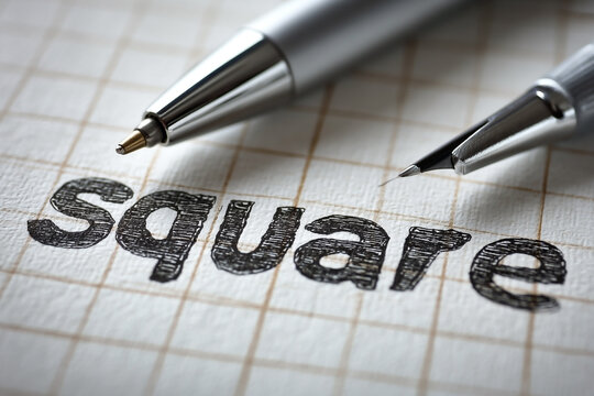 Geometric precision with fountain pen and square concept on graph paper surface