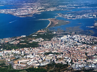 Aerial or drone view of Lisbon in Portugal