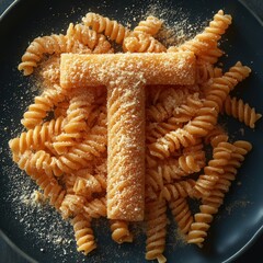 Pasta dish with cheese shaped like the letter T.
