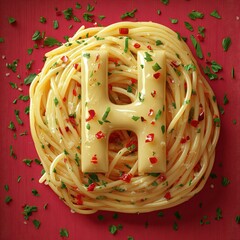 Pasta Dish with Letter H, Creative Food Art, Culinary Delight.