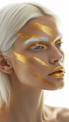 Golden Art Beauty Portrait, Creative Photography with Metallic Makeup