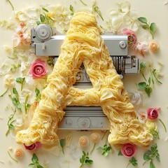 Pasta Letter A with Floral Frame.