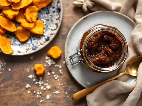 A homemade aam porar chutney (sun-dried mango chutney)