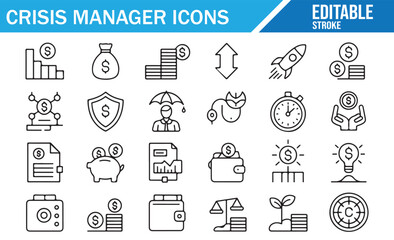 Economic Downturn Icons — Clean Line Set for Strategy, Savings, Reports and KPIs