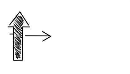 Hand-drawn arrow pointing to the right, with a sketched structure in front