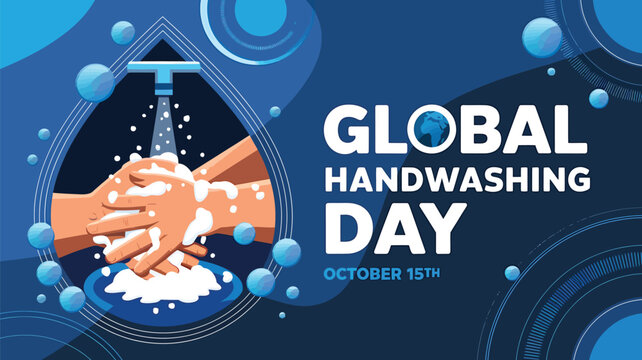 Vector art of global handwashing day with illustration of hands being washed under a faucet with soap and water
