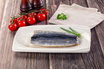 Salted herring fillet with skin
