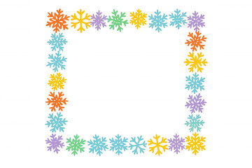 Obraz premium Colorful snowflakes creating a festive rectangular frame, winter holiday border on transparent background for season celebrations