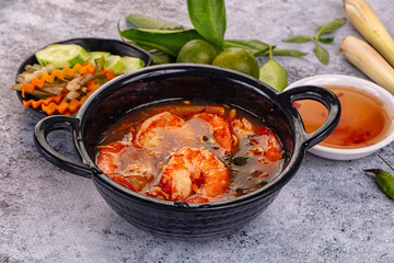 Asian sour spicy soup with prawn