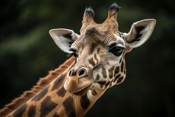 Fototapeta premium Closeup portrait of a giraffe with a curious expression in the wild