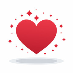 Elegant red heart icon with sparkling stars, symbolizing love and affection, design element
