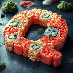 Sushi Letter Q - Creative Food Art with Salmon and Cucumber.