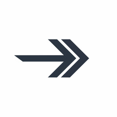 A simple, modern, and stylized arrow icon pointing towards the right direction.