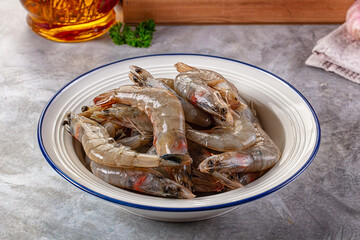 Raw fresh tiger prawn in the bowl