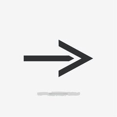 Simple black arrow pointing right on a clean white background for directional use