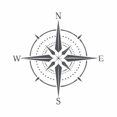Elegant compass rose illustration for navigational tools and cartography designs destination