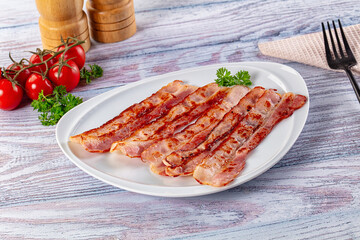 Fried pork bacon for breakfast